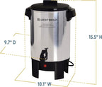 West Bend Coffee Urn Highly-Polished Aluminum Features Automatic Temperature Control with Cup Per Minute Brewing and Easy Clean Up Includes In-Basket Measuring Guide and Ready Light, 30-Cup, Silver