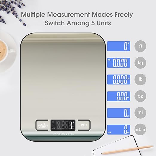 Digital Shipping Scale,Stainless Steel Panel, Accurate Portable Postal Scale for Packages, Small Business,Kitchen, Food, Handmade, Liquids, and Boutique (Stainless Steel Battery (5kg/1g))