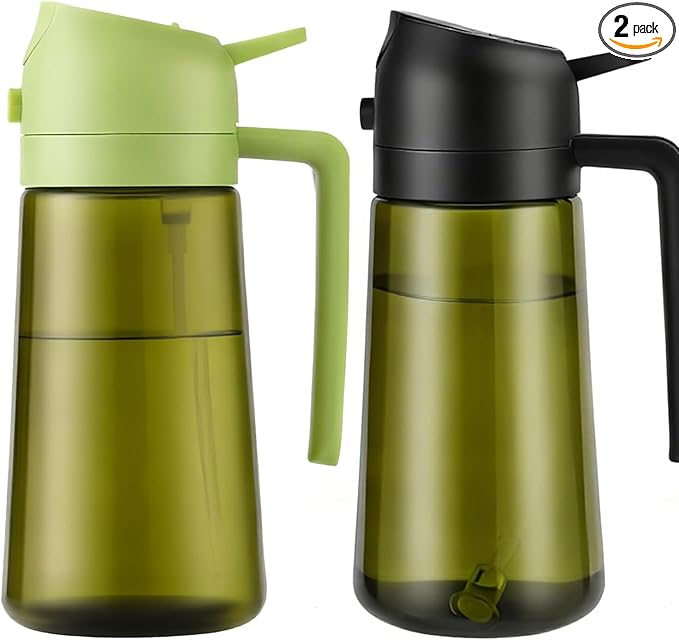 Aovdy 2PCS Oil Sprayer for Cooking 16oz,2 in 1 Olive Oil Dispenser and Oil Sprayer - 470ml Olive Bottle Spray and Pour - Glass Oil Dispenser for Kitchen Cooking Salad BBQ (Light-Proof -Black & Green)