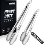 Eddeas All Metal Tongs For Cooking - Heat Resistant 600 Degrees Stainless Steel Kitchen Tongs, Set of 2-9" & 12 inch, Locking Tongs, For Food,Salad, BBQ, Grilling, Dishwasher safe