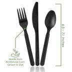 Ecovita 100% Compostable Forks Spoons Knives Cutlery Combo Set - 380 Large Disposable Utensils (7 in.) Eco Friendly Durable and Heat Resistant Alternative to Plastic Silverware with Convenient Tray