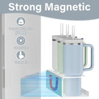 Magnetic Cup Holder For Stanley 20/30/40oz - 2 Pack Tumbler Organizer for Stanley - Water Bottle Organizer for Fridge with Straw Basket & 6 Hooks for Tumbler Cup Lids Accessories Organization White
