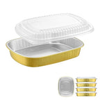 Oval Aluminum Foil Catering Trays with Lids (5 Pack) – 2X Thicker Heavy Duty Gold Serving Platters for Parties, Catering, Takeout & Food Service, 68oz