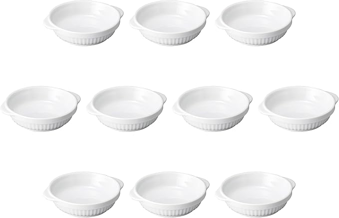 Set of 10, White Round Au Gratin [7.1 x 6.1 x 1.8 inches (18 x 15.5 x 4.5 cm) | Setomonohonpo
