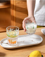 Set of 2 Floral Drinking Glasses Flower Glass Coffee Cups Cute Lily of the Valley Glass Cups for Juice,Iced Coffee,Milk,Tea,Dessert,Latte,Stackable Flower Glassware Drinkware Set(green)