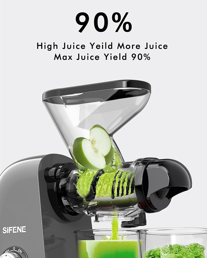 SiFENE Cold Press Juicer Machine, Compact Slow Masticating Juicer with Dual Feed Chute, Easy to Clean Fruit and Vegetable Extractor for Small Kitchen RV, Retro Toggle Switch, White