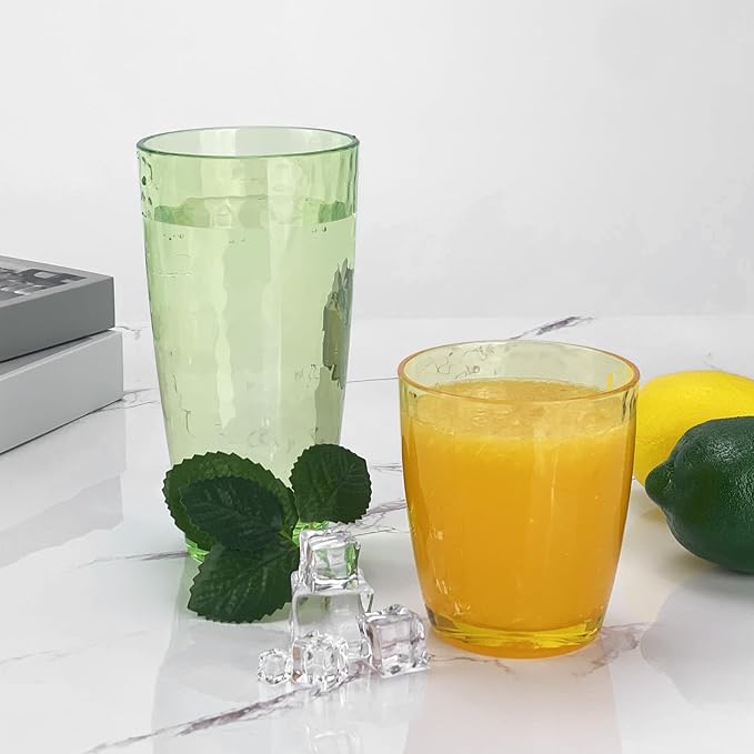 Set of 6 Hammered Style 15-ounce/430ml Acrylic Glasses Plastic Tumbler,BPA Free,Dishwasher Safe (Multi color)