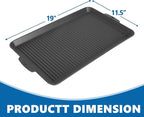 SafBbcue 19 x 11.5 Inch Cast Iron Griddle Pan - Versatile for Stovetop, Oven, Grill & Campfire, Features a Ridged Surface, Suitable for Kitchen and Outdoor Cooking, Pan Frying, Baking