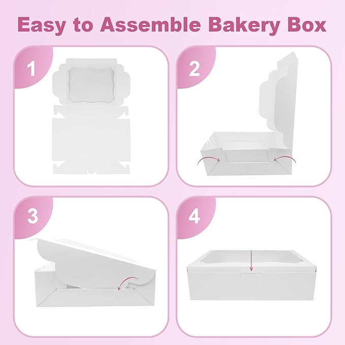 12pcs10x8x2.5 Inch White Bakery Boxes Treat Boxes with Window for Pastry, Cookie, Desserts, Chocolate Strawberries, Pies, Donuts, Muffins,Cupcake