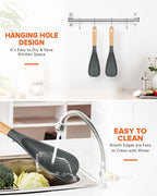 Cooking Spoon for Nonstick Cookwares, Great for Cooking and Serving Sturdy BPA-Free Matte Silicone, Wood Handle Spoon for Mixing, Scoop, and Scrape (2 Pack of Grey, 11.4 inch)