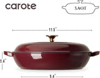 CAROTE 3.4QT Enameled Cast Iron Braiser Pan, Shallow Dutch Oven Casserole Skillets, Non-Toxic Cast Iron Pot with Lid for Grilling, Searing, Baking, Dual Handles, All Stovetop Compatible, Fig