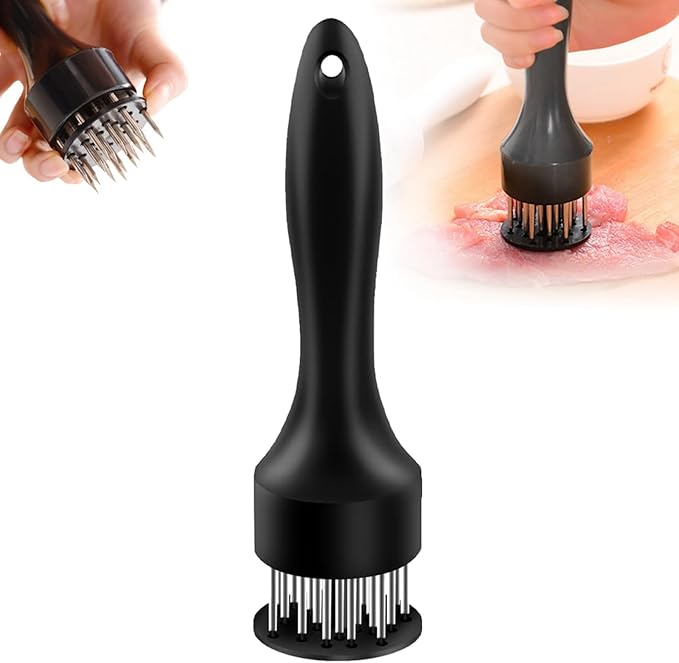 Stainless Steel Meat Tenderizer Tool, Meat Mallet Pounder with 21 Sharp Needles for Tenderizing and Pounding Steak, Beef Pork Chicken BBQ And Poultry (BLACK)