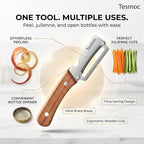 Multifunctional Fruit and Vegetable Peeler,Premium Stainless Steel Blade,Wooden Handle Hand Tool with Bottle Opener,Julienne Peeler for Potato,Cucumber,Orange,Pineapple,Veggie (1)