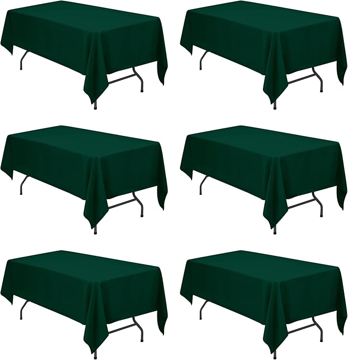 BRILLMAX 6 Pack Hunter Green Tablecloths for 6 Foot Rectangle Tables 60 x 102 Inch - 6ft Rectangular Bulk Linen Polyester Fabric Washable Cloth Cover for Wedding Reception Banquet Birthday Party