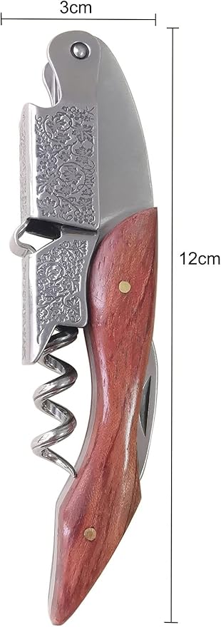 Professional Waiter Corkscrew, Wine and Beer Bottle Opener for Bar Restaurant Waiters, Bartenders, Made of Heavy Duty Stainless Steel & Naturalwood