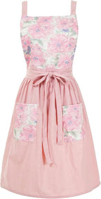 Pinknoke Vintage Pinafore Apron Dress for Women with Pockets Cute Floral Chef Aprons for Kitchen Cooking Baking Gardening