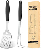Grill Tools BBQ Accessories Set of 2, 15.8'' Heavy Duty Stainless Steel Grill Utensils with Grill Spatula and Fork, Full Tang Silicone Handle, Outdoor Grilling Tools Barbecue Accessories