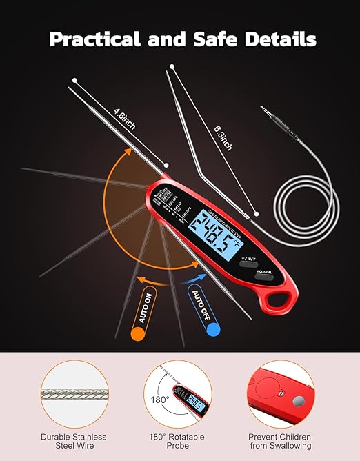 Instant Read Meat Thermometer Digital with Dual Probe, Food Thermometer for Cooking & Grilling, Large Backlit & Calibration, for Kitchen/Oven/Grill/Smoker/BBQ/Candy/Oil/Fry, Gifts for Men & Dad