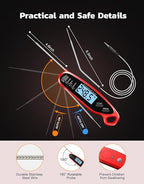 Instant Read Meat Thermometer Digital with Dual Probe, Food Thermometer for Cooking & Grilling, Large Backlit & Calibration, for Kitchen/Oven/Grill/Smoker/BBQ/Candy/Oil/Fry, Gifts for Men & Dad