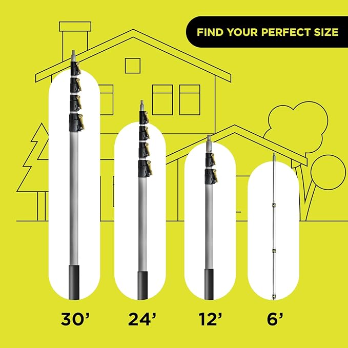 DOCA Telescoping Pole 7-30 Ft - Extension Pole for Cleaning, Feather Duster, Window Washing Kit, Paint Roller, Window Squeegee - High Reach Extendable Kit for Indoor & Outdoor - Pole Only
