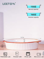 LEETOYI Porcelain Small Oval Au Gratin Pans, Baking Dish Set for 1 or 2 person servings, Bakeware with Double Handle for Kitchen and Home, Set of 2 (White/Brown)
