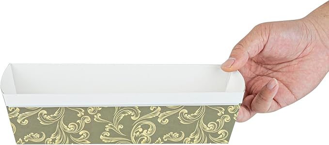 Restaurantware Paper Loaf Pan 100 Count 10 x 3.6 x 2.5 Inches 42 Oz Greaseproof Baking Loaf Mold, Vintage Floral Design Oven Safe Freezer Safe Rectangular Green Baking Pan For Cakes And Bread