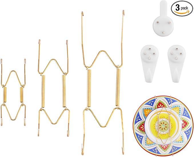 3 Pack 4/6/8 Inch Decorative Plate Medium Plate Hangers for The Wall, Invisible Stainless Steel Wall Hangers for Display with Hooks, for Platter/Dish/Picture