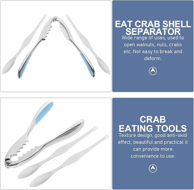 VALICLUD Zinc Alloy Crab Eating Tools Set with 1 Azure Crab Needle Handheld Seafood Crackers and Shellers and Lobster Shell Opening Kitchen Specialty Gadgets for Home Use