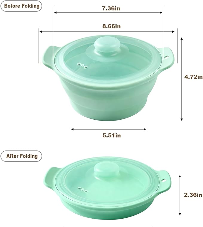 42oz Silicone Microwave Steamer For Vegetables, Cooker For Microwave with Handle & Lid, Collapsible Steam Pot, Heat-Resistant Cooker with Steam Holes, BPA Free, Dishwasher Safe (Green), 1 Pack