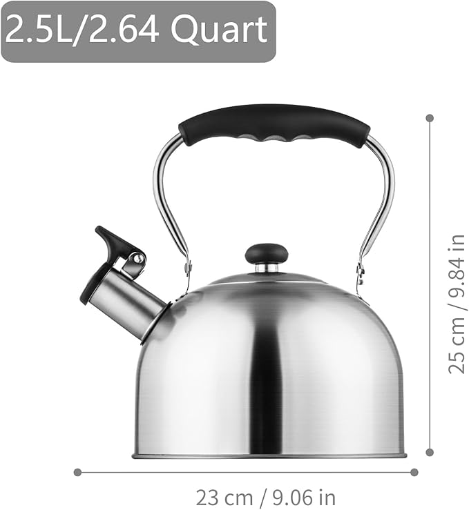 Whistling Tea Kettle – 2.64 Quart Stovetop Teapot, Stainless Steel Water Kettle for Camping & Kitchen, Foldable Handle – Perfect for Coffee & Tea