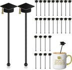 SiliFine 30 Pcs Graduation Cap Drink Stirrers Graduation Stir Sticks Coffee Stirrers Cocktail Mixers Plastic Swizzle Sticks Hot Cocoa Bar Supplies for Party Bar Coffee Tea Favors (Gold)