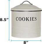Blue Donuts Vintage Cookie Jar - Airtight Counter Cookie Container, Ivory Tin with Lid for Gift Giving, Large Capacity