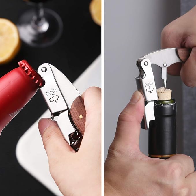 Personalized Wine Opener Wine Bottle Opener 3 in 1 Corkscrew Wine Bottle Opener Wine Key Wood Handle Stainless Steel Wine Opener for Bar Restaurant Waiters Sommelier Bartend(Design 1)