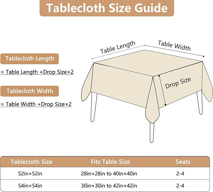 Fabric 54 x 54 Inch Square Table Cloth, Faux Linen Textured Water Resistant & Wipeable Card Tablecloth, Reusable for Dinning Kitchen Patio, Beige