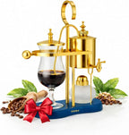Nispira Belgian Balance Syphon Vacuum Coffee Maker, 500ml Vintage Gravity Brewing System, Gold & Peacock Blue Finish, Manual Tabletop Coffee Brewer