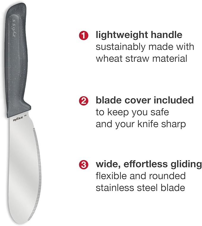 Zyliss Sandwich Knife & Condiment Spreader - Sandwich Spreader for Butter, Cream Cheese, & Jellies - Ergonomic Stainless Steel Spreading - Butter Spread for Bagels & Toast - Gray 4.7"