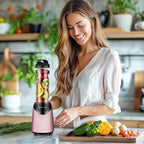 La Reveuse Smoothies Blender Personal Size 300 Watts with 18 oz BPA-Free Portable Travel Sports Bottle (Pink)