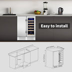 24 Inch Wine and Beverage Refrigerator, Dual Zone Wine Beverage Cooler, Built-in/Freestanding Beer and Wine Fridge with a Powerful Compressor, 20 Bottles and 88 Cans Capacity