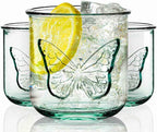 COURONNE CO. Clear Recycled Drinking Glass Tumbler, Perfect for Cocktails, Refreshments & Everyday Use, Restaurant Grade, Crafted without lead-based materials (10.1 Oz, Butterfly), Pack of 6