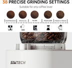 SOWTECH Conical Burr Coffee Grinder, Adjustable Electric Mill, 38 Precise Grind Settings, Precision Timer, for Espresso, Drip and French Press, Home &Office, Black