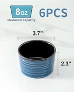 glowworm 8 oz Ramekins Set of 6, Ramekins Set of 6 for Creme Brulee Souffle, Porcelain Custard Cups for Baking, Oven, Microwave, Dishwasher Safe, Blue