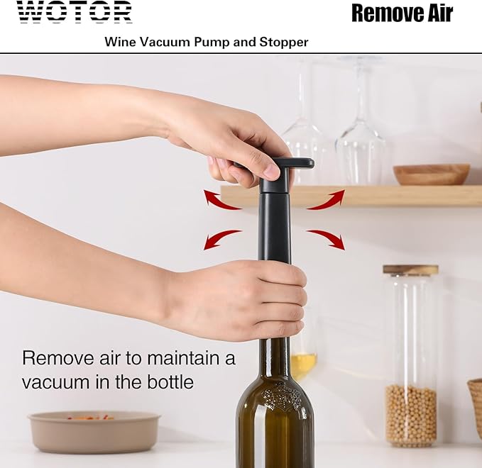 WOTOR Wine Stoppers Vacuum, Wine Saver, Wine Pump Vacuum Stoppers, Wine Preserver, Reusable Bottle Sealer Keeps Wine Fresh (Black, 8 Pieces)