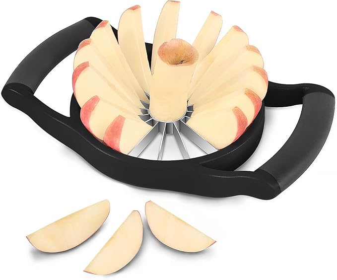 Newness 5.12 Inch Extra Large Apple Slicer, 16 Slices, Durable Stainless Steel Apple Corer, Black, Silicone Handle