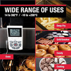 CDN Digital Probe Cooking, Cooling Thermometer, Smoker Oven Grill Candy Deep Frying, Multifunctional Thermometer/Timer/Clock with Loud Alerts, Stainless Steel Probe/Pot Clip, White or Silver (DTTC-W)