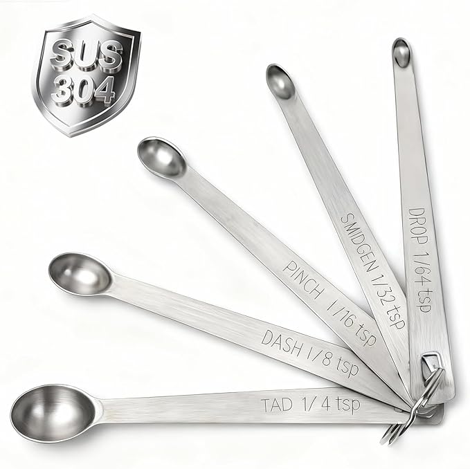 Mini Measuring Spoons Set, 18/8 Stainless Steel Teaspoon for Cooking and Baking, Suitable for Small Amount of Dry or Liquid Ingredients and Spices