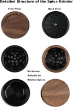 3-Piece Grinder, 2.5" Walnut Wood & Aluminum Grinder for Kitchen Spices with Large Bottom Chamber
