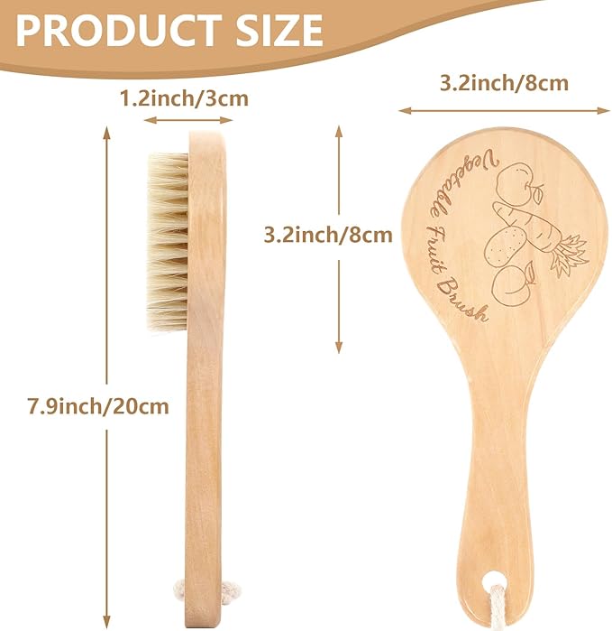 Vegetable Brush, Cleaning Brush with Long Handle for Potato Carrot Cucumber and Fruits Veggie Wash Brushes Wooden Dish Brush for Pans Pots Fruits Vegetable