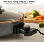 OVENTE 11.5-Inch Electric Skillet & Frying Pan, 1400W Nonstick Cooking Pan with Adjustable Temperature Control, Tempered Glass Lid with Steam Vent, Cool-Touch Handles, Easy-Clean Copper SK11112CO