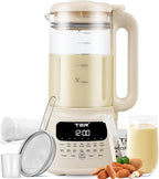 TER Nut Milk Maker Machine, 10-in-1 Soy Milk Maker for Almond/Oat/Soy Milk, Juice, Milkshake, Rice Paste, Auto Clean/24H Preset Time/12H Keep Warm, with 7 Accessories, Beige