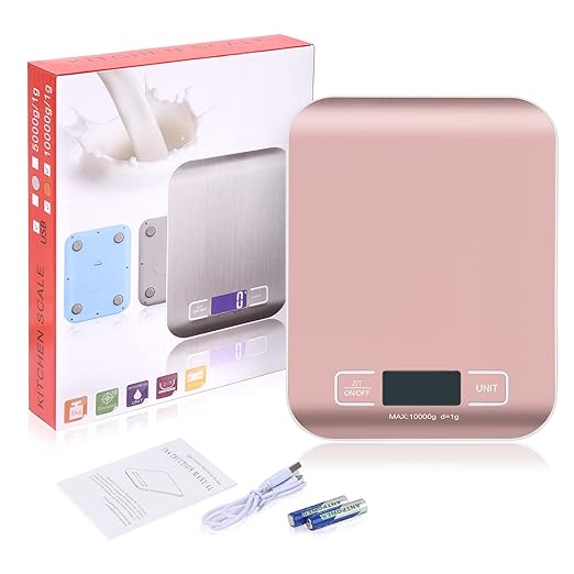 Digital Shipping Scale,Stainless Steel Panel, Accurate Portable Postal Scale for Packages, Small Business,Kitchen, Food, Handmade, Liquids, and Boutique (Rose Gold Rechargeable(10kg/1g))